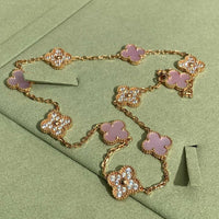 [Blue Jewels]CLOVER 10 MOTIFS DIAMOND PINK MOP NECKLACE