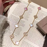 [Blue Jewels]CLOVER 20 MOTIFS DIAMOND PINK MOP NECKLACE