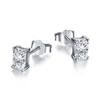 [Blue Jewels]Stylish Shiny Rectangular Center Stone Stud Earrings