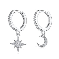[Blue Jewels]Star and Moon Asymmetric Earrings
