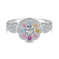 [Blue Jewels]Delicate Colorful Round Cut Flower Shape Wedding Ring