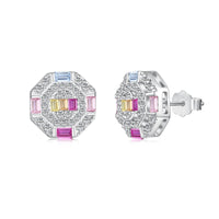 [Blue Jewels]Ornate Colorful Octagon Shape Daily Earrings