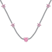 [Blue Jewels]Dazzling Pink Heart Flower Necklace