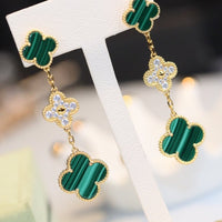 [
Bluetears-Jewels]CLOVER EARRINGS GOLD MALACHITE DIAMOND 3 MOTIF