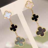 [
Bluetears-Jewels]CLOVER EARRINGS GOLD ONYX MOP 3 MOTIF