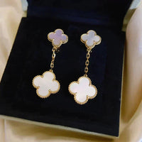 [Blue Jewels]CLOVER 2 MOTIF WHITE MOP EARRINGS