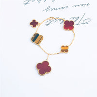 [
Bluetears-Jewels]CLOVER BRACELET 5 MOTIFS CARNELIAN TIGER EYE