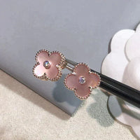[
Bluetears-Jewels]CLOVER MEDIUM 1 MOTIFS  PINK MOP DIAMOND EARRINGS