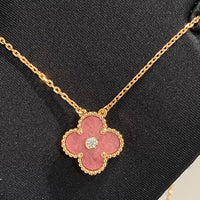 [
Bluetears-Jewels]CLOVER 15MM DIAMOND RHODONITE NECKLACE