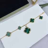 [
Bluetears-Jewels]MAGIC CLOVER MALACHITE GOLD BRACELET 5 MOTIFS