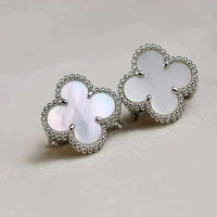 [
Bluetears-Jewels]CLOVER MEDIUM 1 MOTIFS  WHITE MOP EARRINGS SILVER