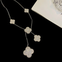 [
Bluetears-Jewels]CLOVER 5 MOTIFS SILVER DIAMONDS NECKLACE