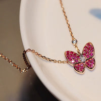 [
Bluetears-Jewels]BUTTERFLY RED DIAMOND ROSE GOLD NECKLACE