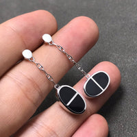 [
Bluetears-Jewels]CHAINE VERSO BLACK CERAMIC SILVER EARRINGS