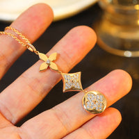 [
Bluetears-Jewels]STAR AND SUN DIAMOND PINK GOLD NECKLACE