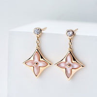 [
Bluetears-Jewels]DOUBLE STAR PINK GOLD MOP DROP EARRINGS