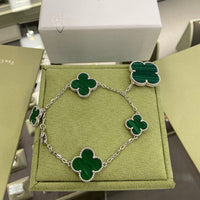 [
Bluetears-Jewels]CLOVER 5 MOTIFS SIVLER MALACHITE BRACELET