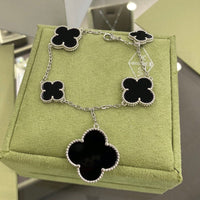 [
Bluetears-Jewels]CLOVER 5 MOTIFS SIVLER ONYX BRACELET