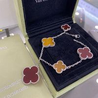 [
Bluetears-Jewels]CLOVER 5 MOTIFS SIVLER CARNELIAN TIGER EYE BRACELET