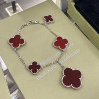 [
Bluetears-Jewels]CLOVER 5 MOTIFS SIVLER CARNELIAN BRACELET