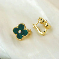 [
Bluetears-Jewels]CLOVER MEDIUM 1 MOTIFS MALACHITE DIAMOND EARRINGS