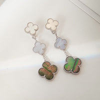 [
Bluetears-Jewels]CLOVER 3 MOTIFS CHALCEDONY DARK MOP SILVER EARRINGS