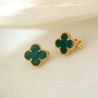 [
Bluetears-Jewels]CLOVER MEDIUM 1 MOTIFS MALACHITE  EARRINGS