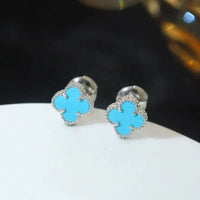 [Blue Jewels]CLOVER MINI 9.5MM ONYX STUD EARRINGS SILVER