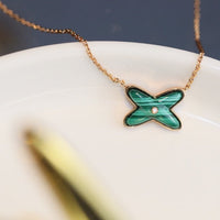 [
Bluetears-Jewels]JEUX MALACHITE 1 DIAMOND PINK GOLD NECKLACE