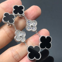 [
Bluetears-Jewels]CLOVER 3 MOTIF DIAMOND ONYX SILVER EARRINGS