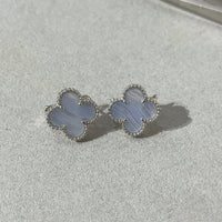 [
Bluetears-Jewels]CLOVER CHALCEDONY SILVER STUD EARRINGS