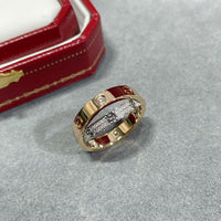 [
Bluetears-Jewels]LOVE PINK GOLD SILVER DIAMOND DOUBLE RING