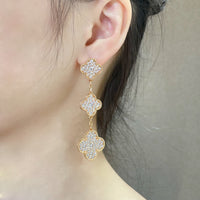 [
Bluetears-Jewels]CLOVER 3 MOTIFS DIAMOND PAVED ROSE GOLD EARRINGS