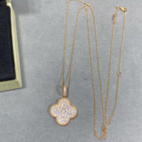 [
Bluetears-Jewels]CLOVER 25MM LARGE PEDANT DIAMOND PAVED LONG NECKLACE