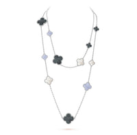 [
Bluetears-Jewels]CLOVER 16 MOTIF CHALCEDONY MOP SILVER NECKLACE