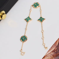 [
Bluetears-Jewels]STAR AND SUN 4 MOTIF PINK GOLD MALACHITE BRACELET