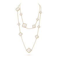 [
Bluetears-Jewels]CLOVER 16 MOTIF WHITE MOP GOLD NECKLACE