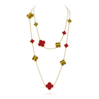 [
Bluetears-Jewels]CLOVER 16 MOTIF CARNELIAN TIGER EYE ROSE GOLD NECKLACE