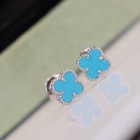 [
Bluetears-Jewels]CLOVER MINI TURQUOISE SILVER STUD EARRINGS