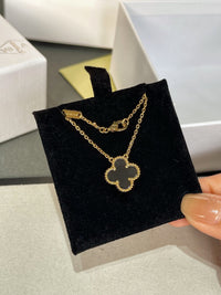 [Blue Jewels]CLOVER ROCK CRYSTAL ROSE GOLD NECKLACE