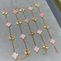 [Blue Jewels]CLOVER 20 MOTIFS LASER PINK MOP NECKLACE