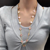 [Blue Jewels]CLOVER 20 MOTIFS PINK MOP NECKLACE