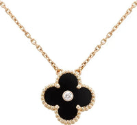 [
Bluetears-Jewels]CLOVER 15MM DIAMOND ONYX NECKLACE