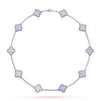 [Blue Jewels]CLOVER 10 MOTIFS BLUE CHALCEDONY NECKLACE