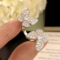 [
Bluetears-Jewels]TWIN SILVER BUTTERFLY DIAMOND RING