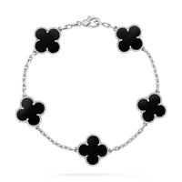 [Blue Jewels]CLOVER 5 MOTIF ONYXS  BRACELET SILVER