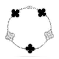 [Blue Jewels]CLOVER 5 MOTIF ONYXS DIAMOND BRACELET SILVER