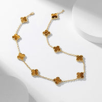 [
Bluetears-Jewels]CLOVER 10 MOTIFS TIGER EYE NECKLACE