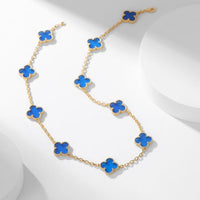 [
Bluetears-Jewels]CLOVER 10 MOTIFS BLUE AGATE NECKLACE