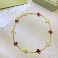 [
Bluetears-Jewels]CLOVER 10 MOTIFS  PURPLE VIOLET DIAMOND NECKLACE